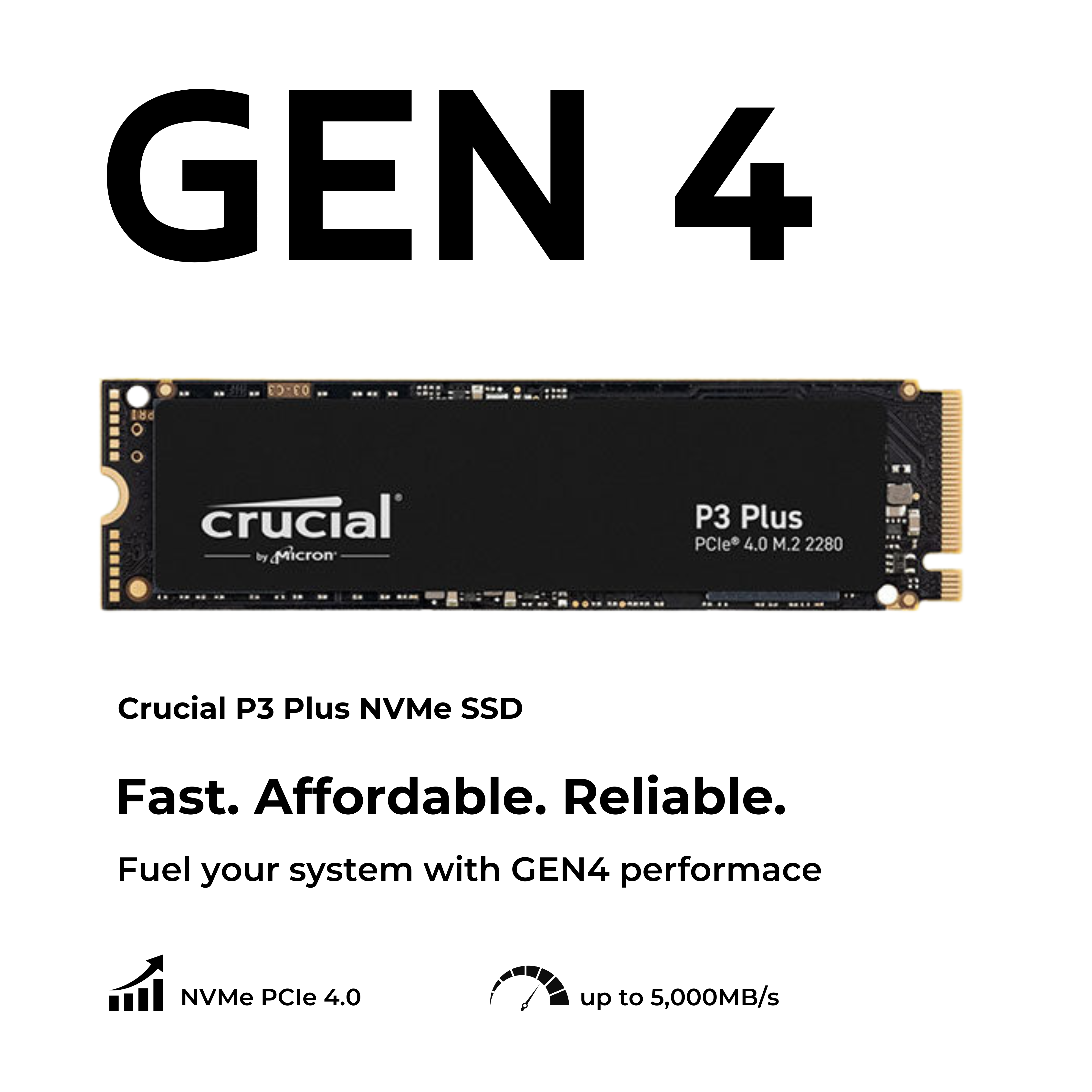 Crucial P3 Plus NVMe SSD 1TB/ 2TB/ 4TB